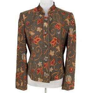 Canvasbacks Jacket Womens 8 Brown Orange Floral Brocade Lined Blazer Vintage